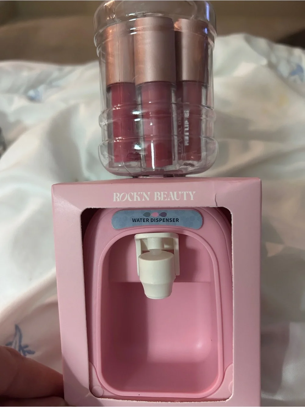 Pink Mini Water Dispenser Makeup Organizer with 6mini oil lip sets